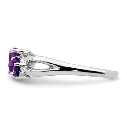 14K Weißgold Ring mit Amethyst und echtem Diamant, zweisteinig, Herz
