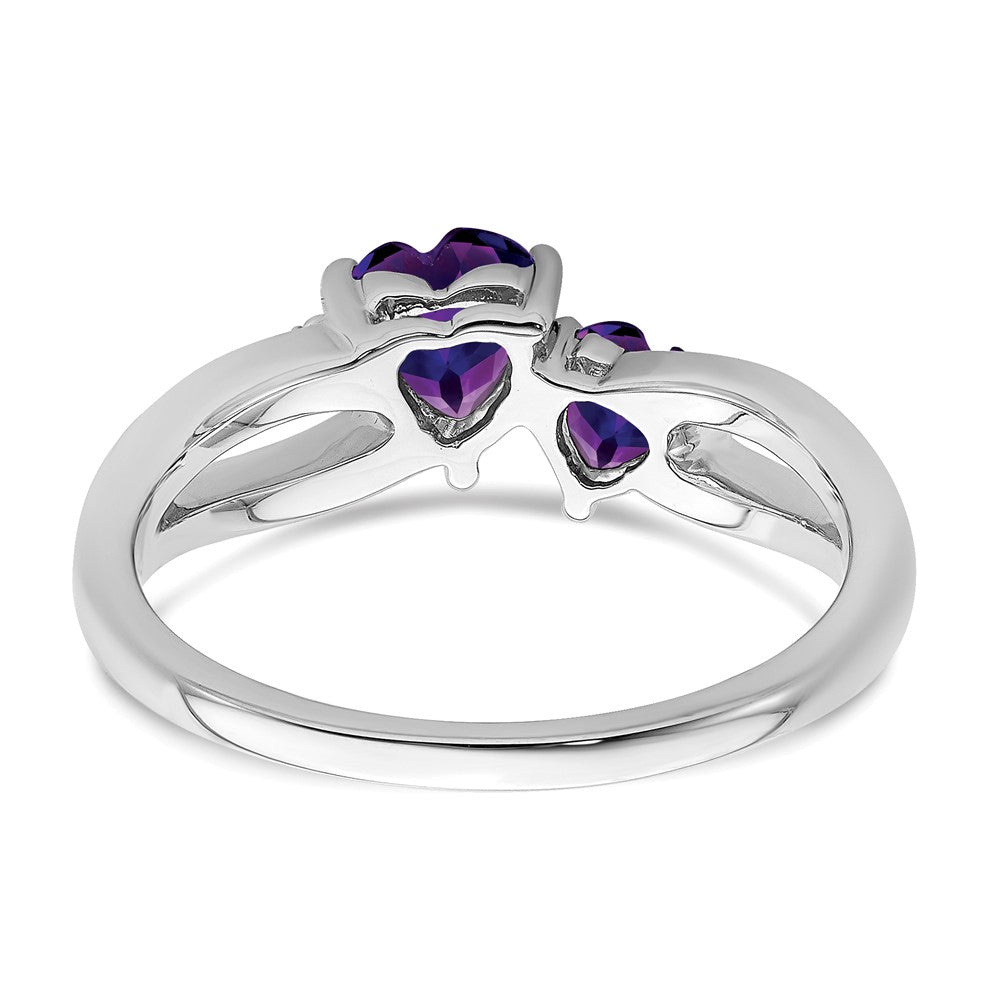 14K Weißgold Ring mit Amethyst und echtem Diamant, zweisteinig, Herz