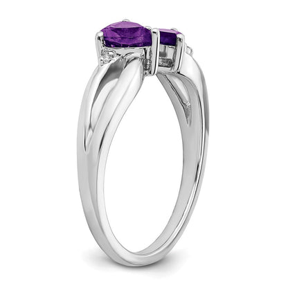 14K Weißgold Ring mit Amethyst und echtem Diamant, zweisteinig, Herz