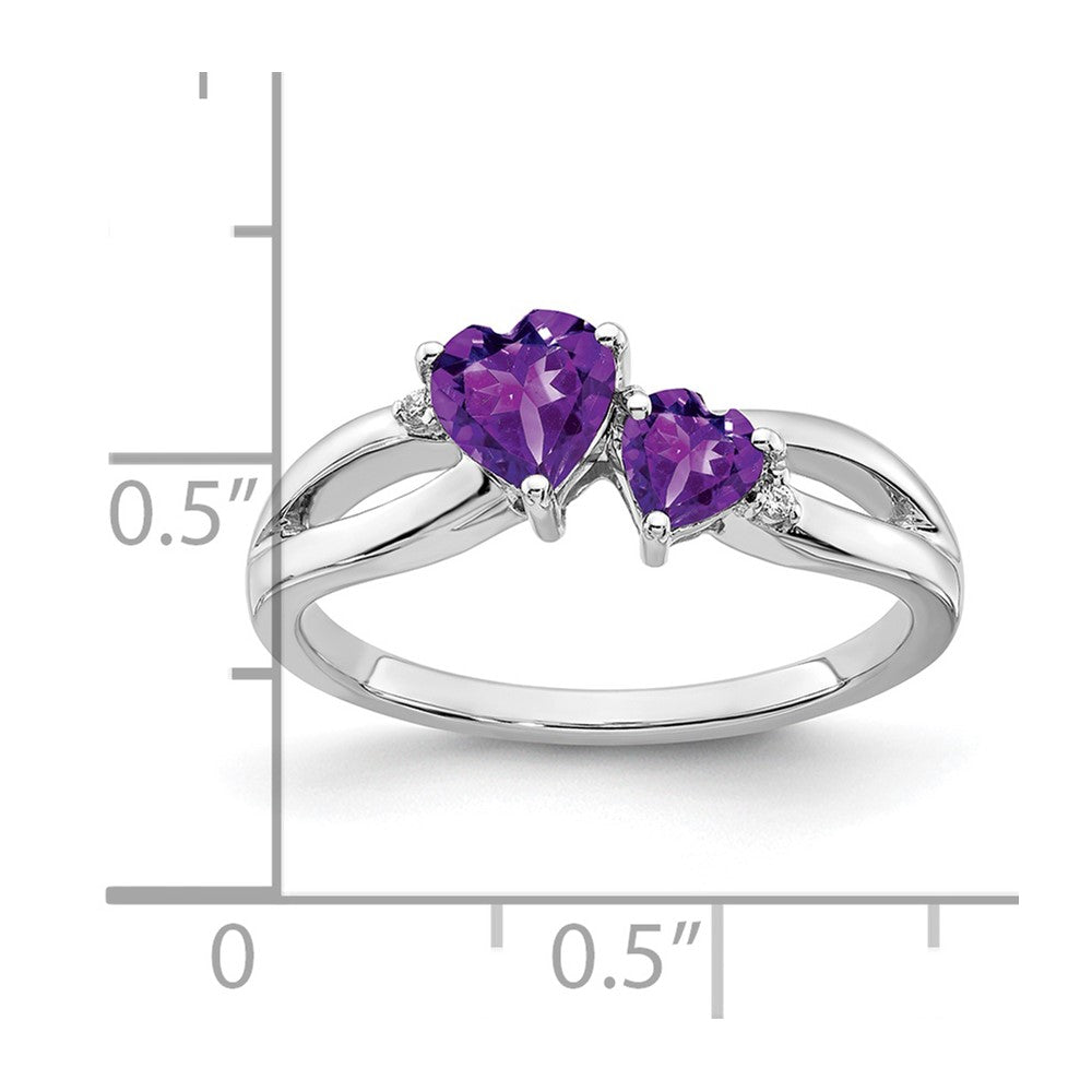 14K Weißgold Ring mit Amethyst und echtem Diamant, zweisteinig, Herz