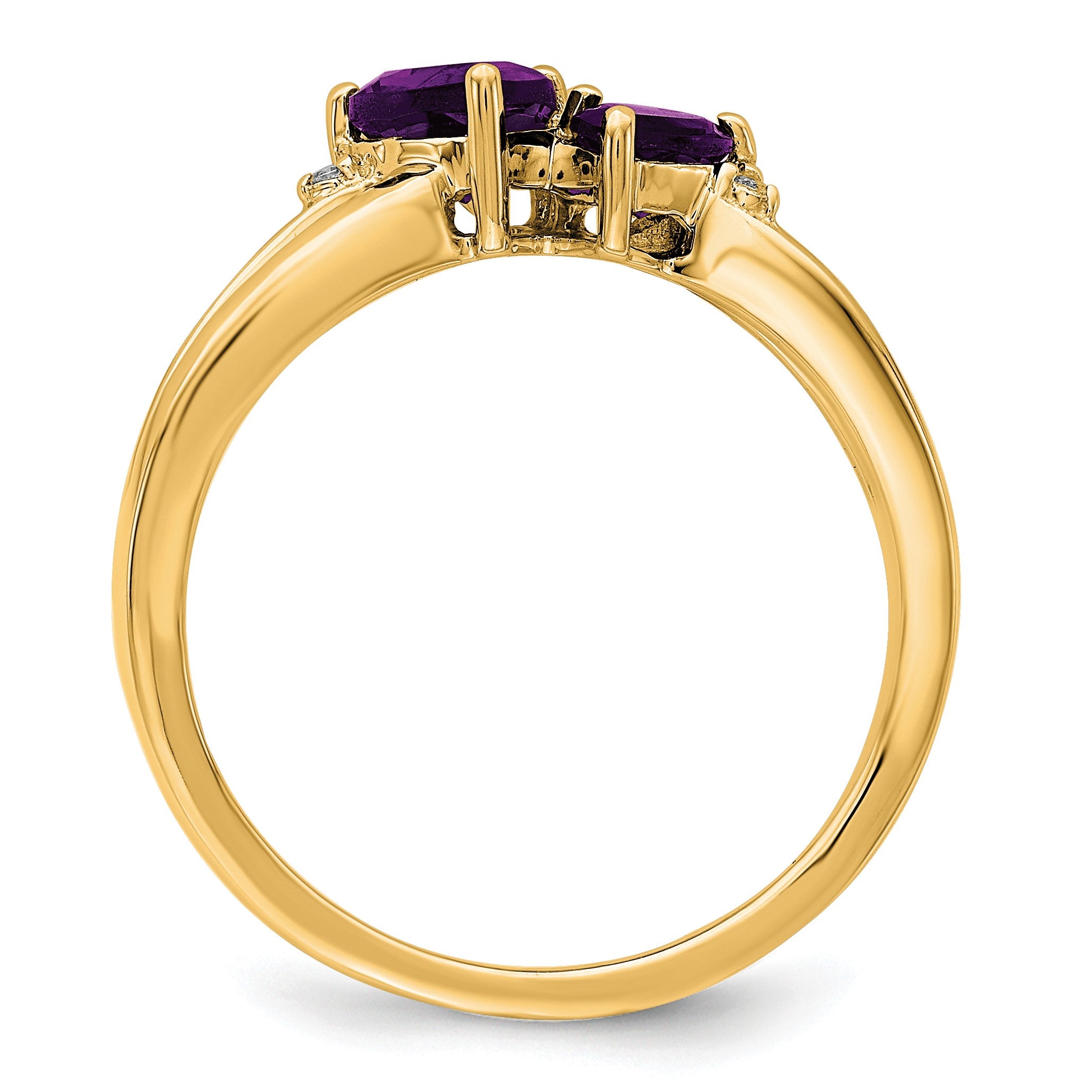 10K Gelbgold Amethyst und Diamant 2-stone Herz Ring
