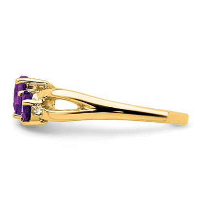 10K Gelbgold Amethyst und Diamant 2-stone Herz Ring