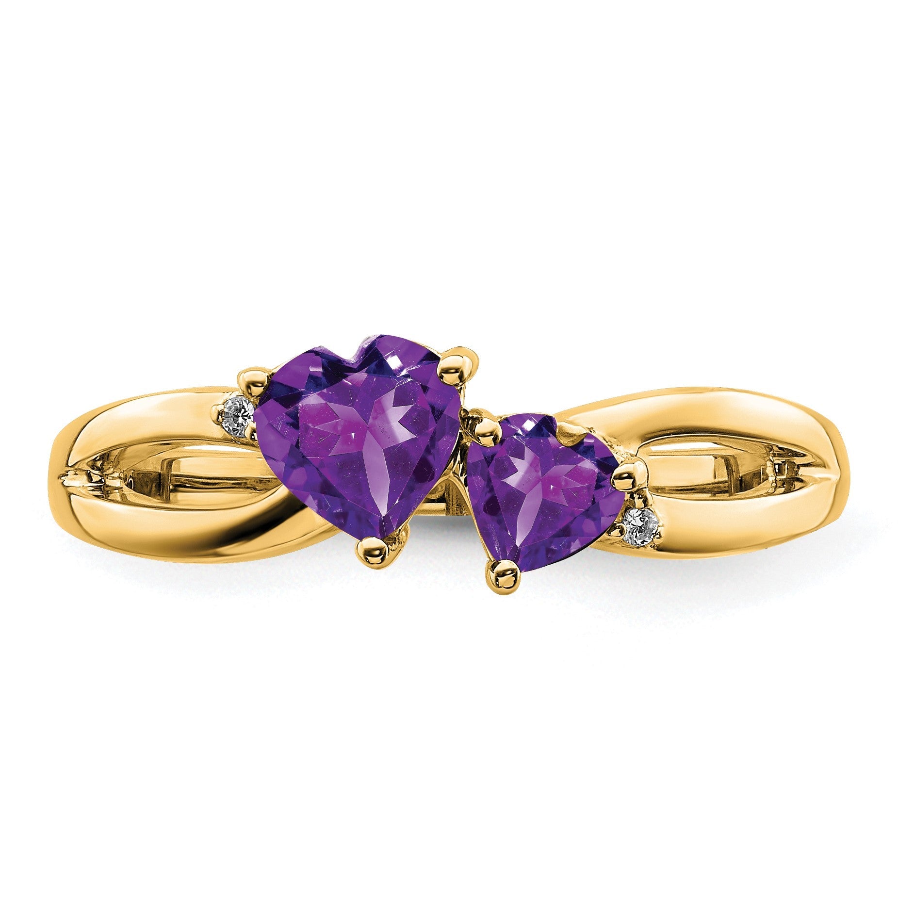 10K Gelbgold Amethyst und Diamant 2-stone Herz Ring
