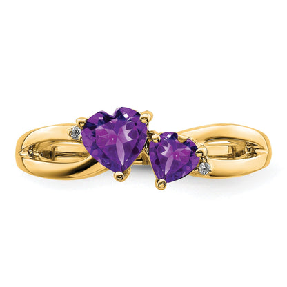 10K Gelbgold Amethyst und Diamant 2-stone Herz Ring