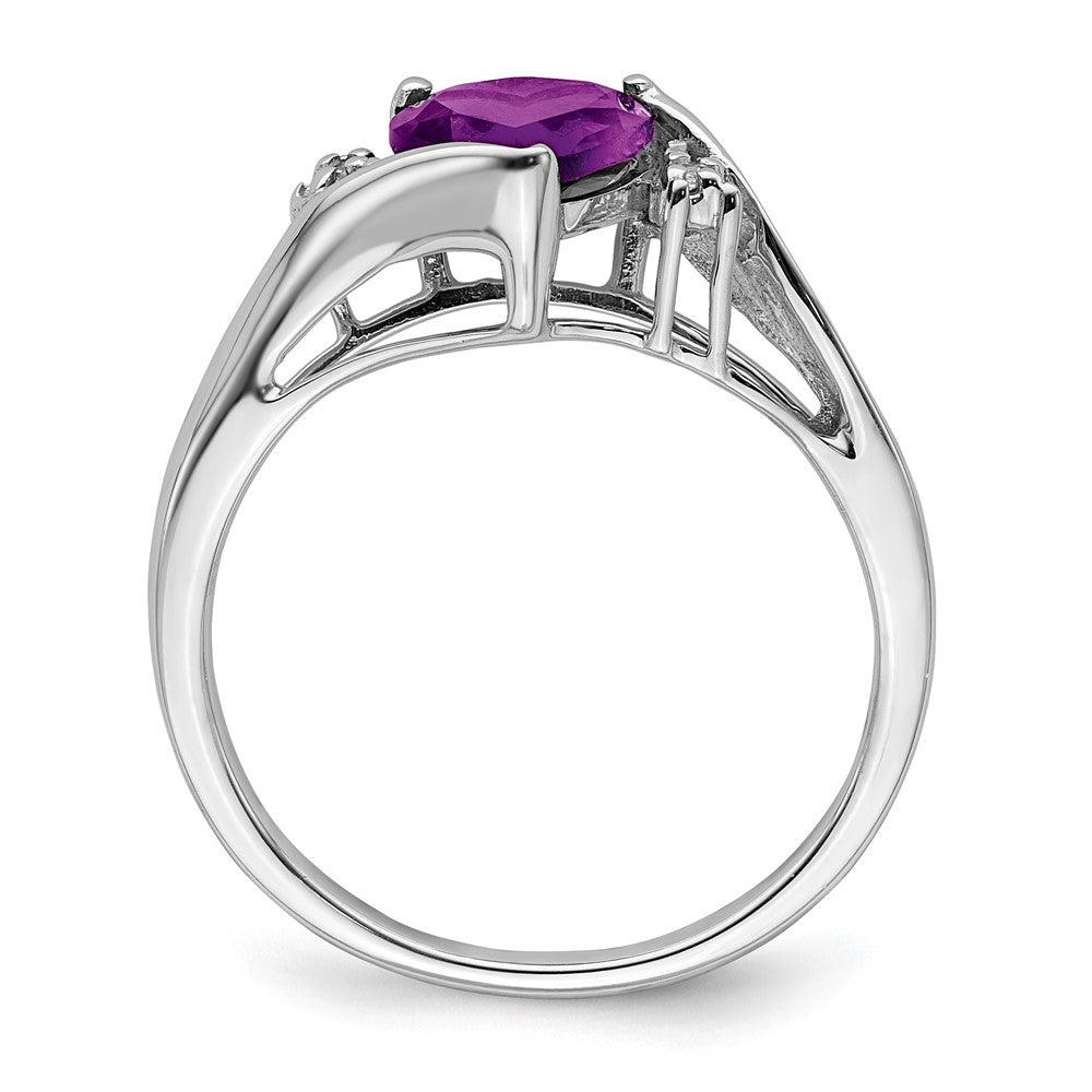 14K Weißgold Ring mit Amethyst und echtem Diamant in Herzform
