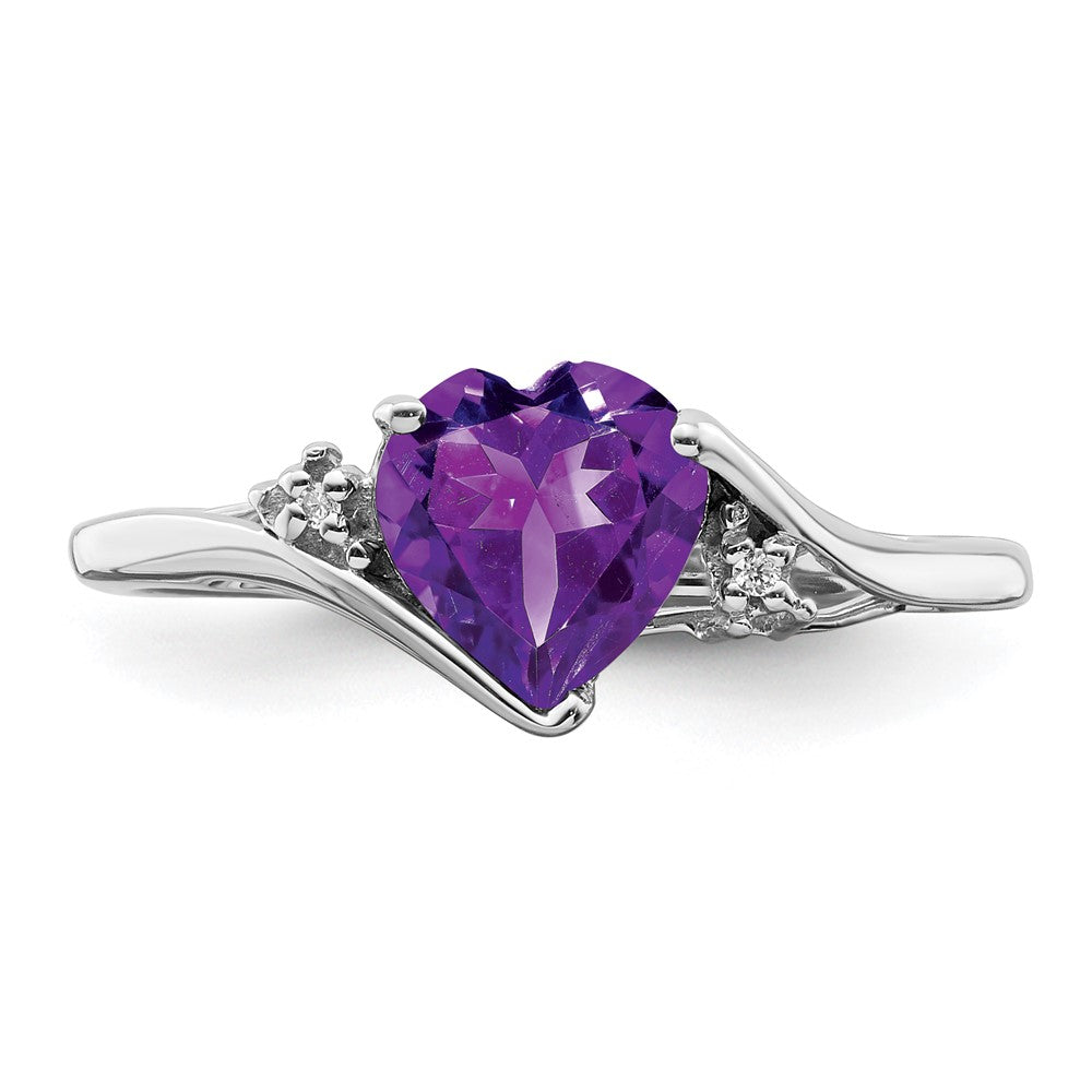 14K Weißgold Ring mit Amethyst und echtem Diamant in Herzform