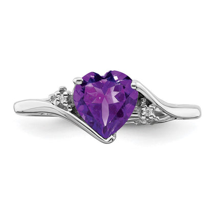 14K Weißgold Ring mit Amethyst und echtem Diamant in Herzform