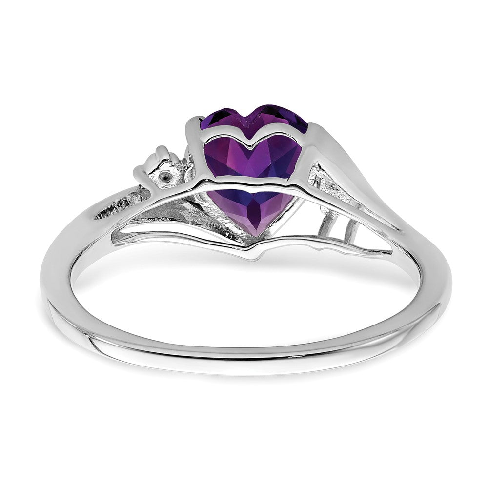 14K Weißgold Ring mit Amethyst und echtem Diamant in Herzform