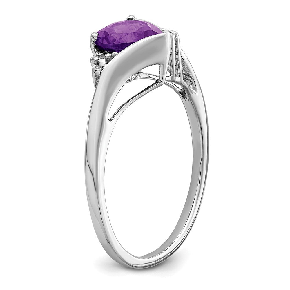 14K Weißgold Ring mit Amethyst und echtem Diamant in Herzform