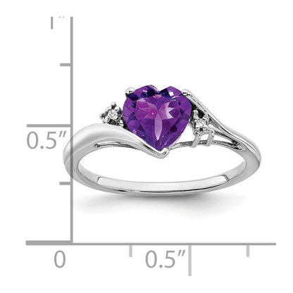 14K Weißgold Ring mit Amethyst und echtem Diamant in Herzform