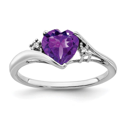 14K Weißgold Ring mit Amethyst und echtem Diamant in Herzform