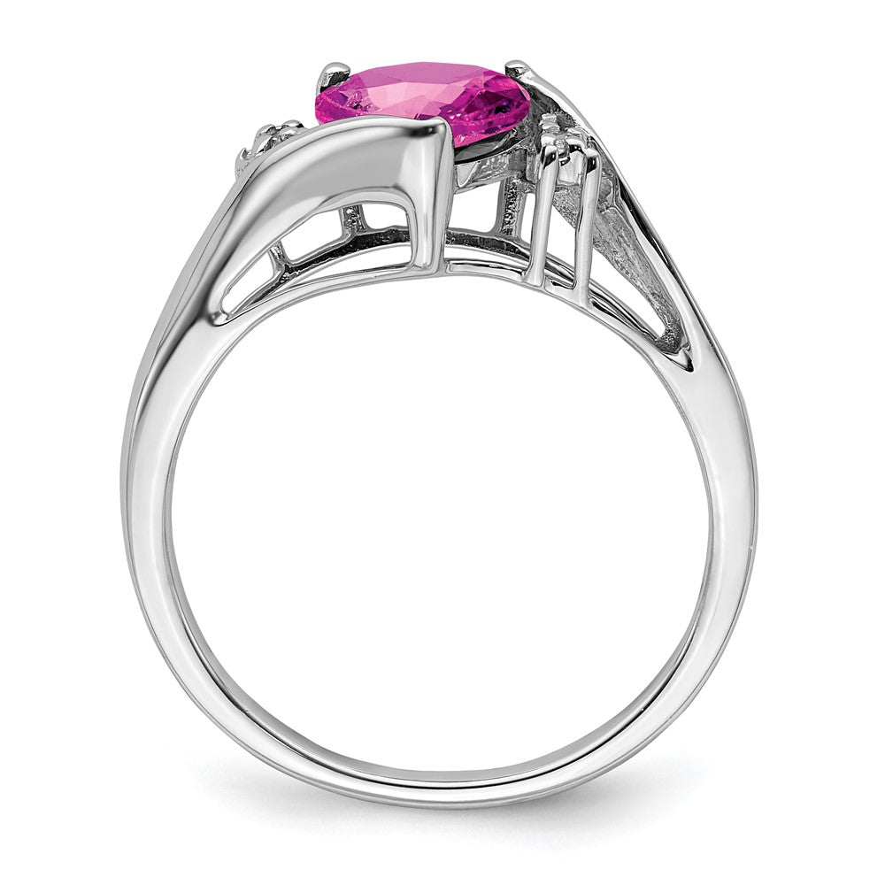14K Weißgold Ring mit gezüchtetem pinkem Saphir und echtem Diamant in Herzform