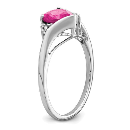 14K Weißgold Ring mit gezüchtetem pinkem Saphir und echtem Diamant in Herzform