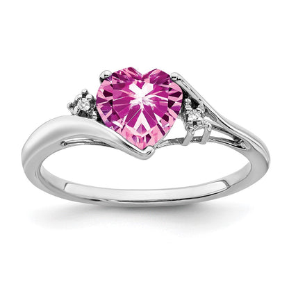 14K Weißgold Ring mit gezüchtetem pinkem Saphir und echtem Diamant in Herzform