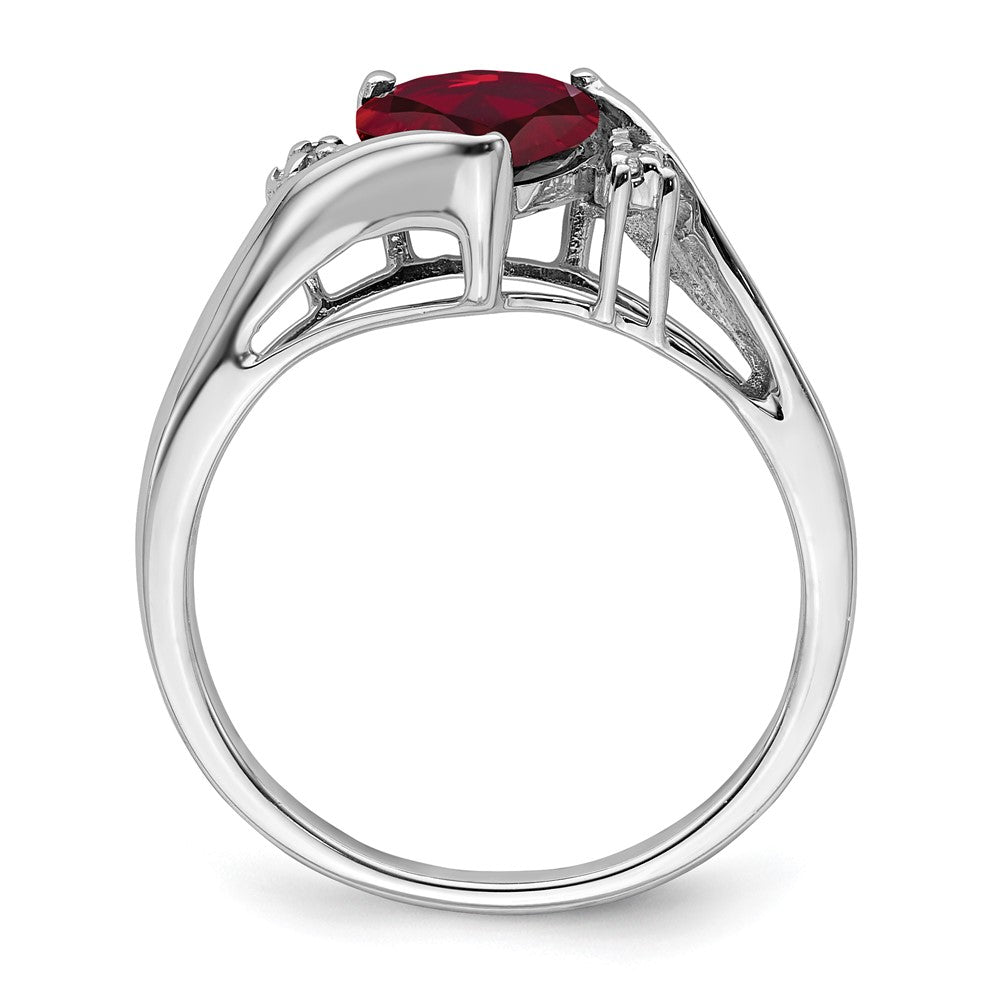 14K Weißgold Ring mit synthetischem Rubin und echten Diamanten in Herzform