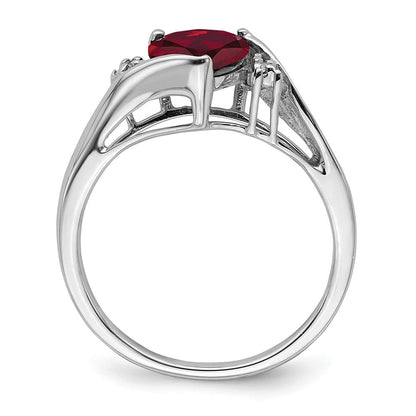 14K Weißgold Ring mit synthetischem Rubin und echten Diamanten in Herzform
