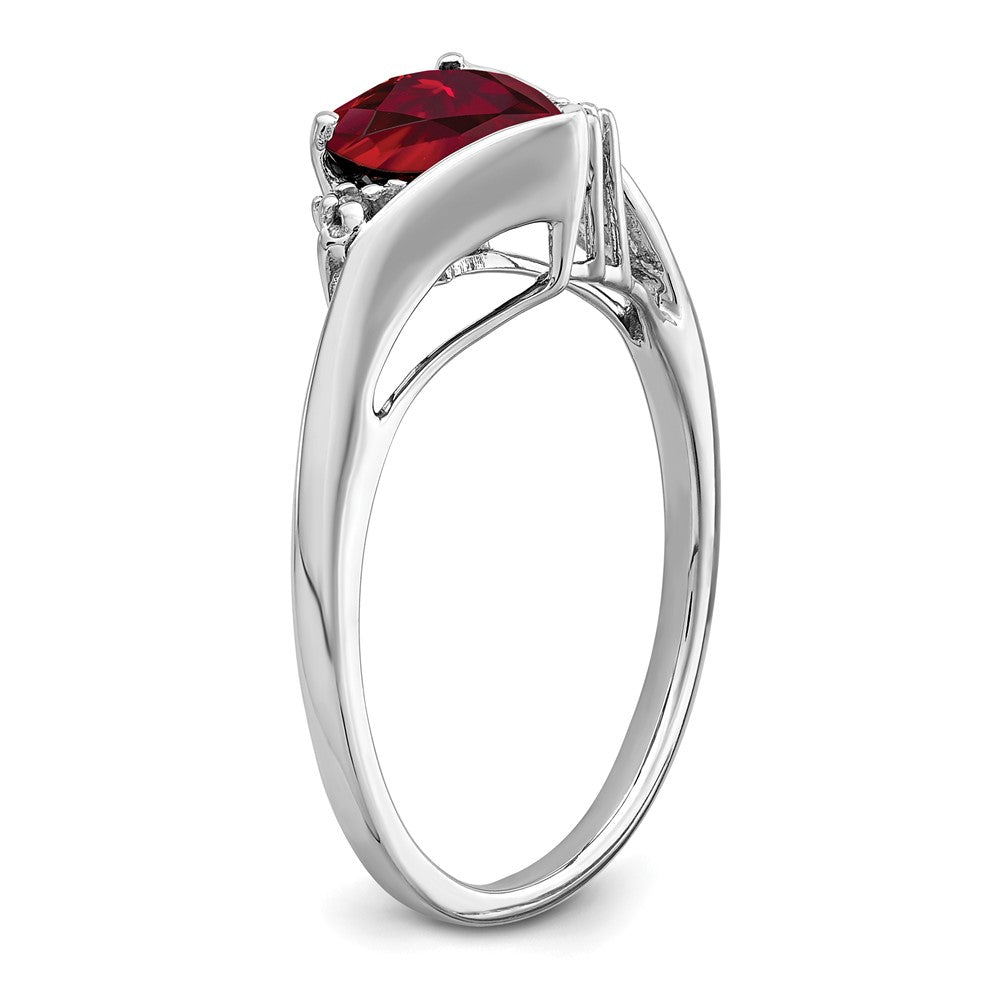 14K Weißgold Ring mit synthetischem Rubin und echten Diamanten in Herzform