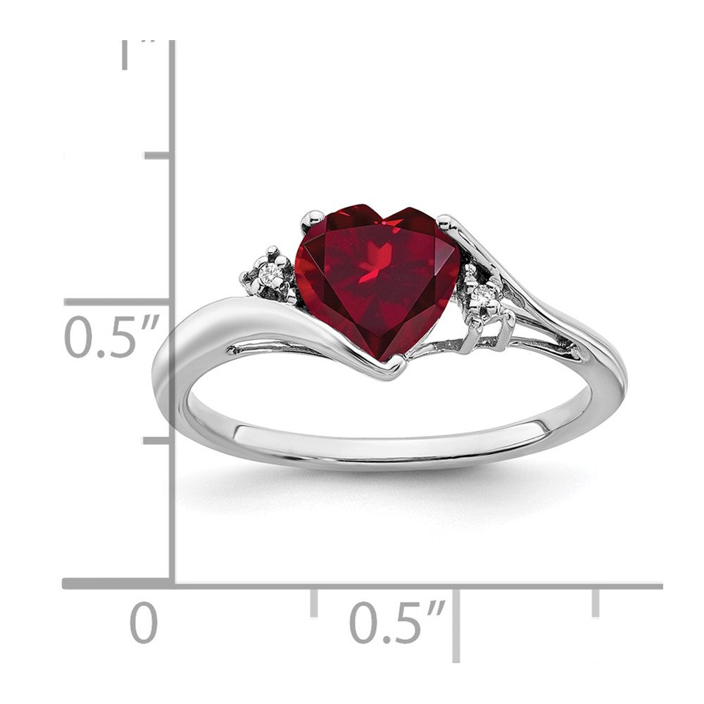 14K Weißgold Ring mit synthetischem Rubin und echten Diamanten in Herzform