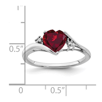14K Weißgold Ring mit synthetischem Rubin und echten Diamanten in Herzform