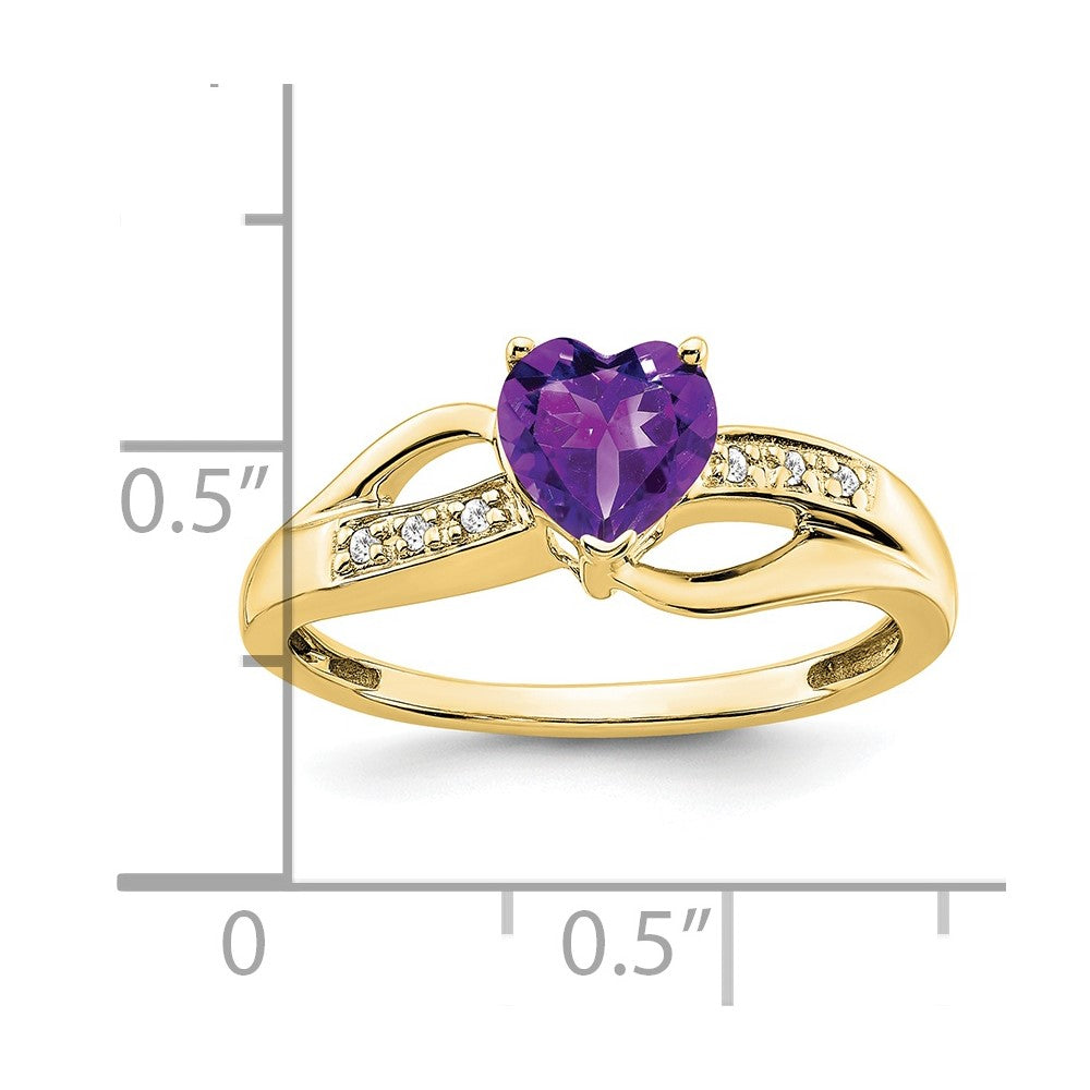 10K Gelbgold Amethyst und Diamant Herz Ring