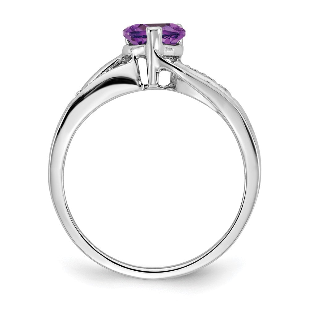 14K Weißgold Ring mit Amethyst und echtem Diamant in Herzform