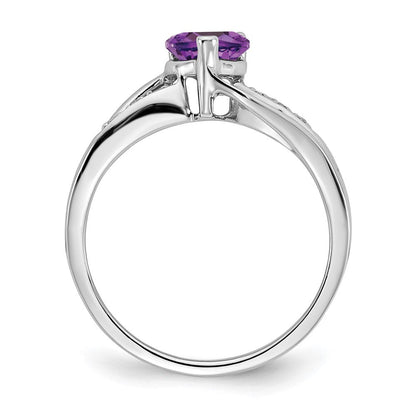 14K Weißgold Ring mit Amethyst und echtem Diamant in Herzform