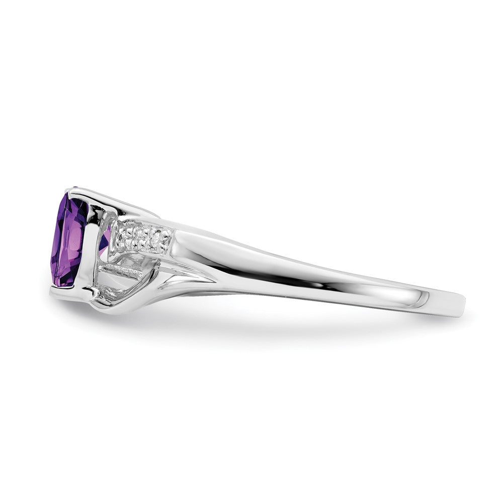 14K Weißgold Ring mit Amethyst und echtem Diamant in Herzform