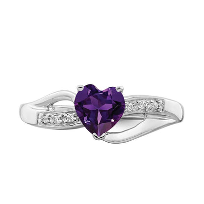 14K Weißgold Ring mit Amethyst und echtem Diamant in Herzform