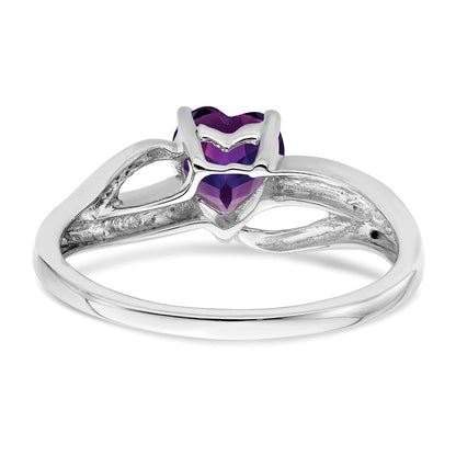 14K Weißgold Ring mit Amethyst und echtem Diamant in Herzform