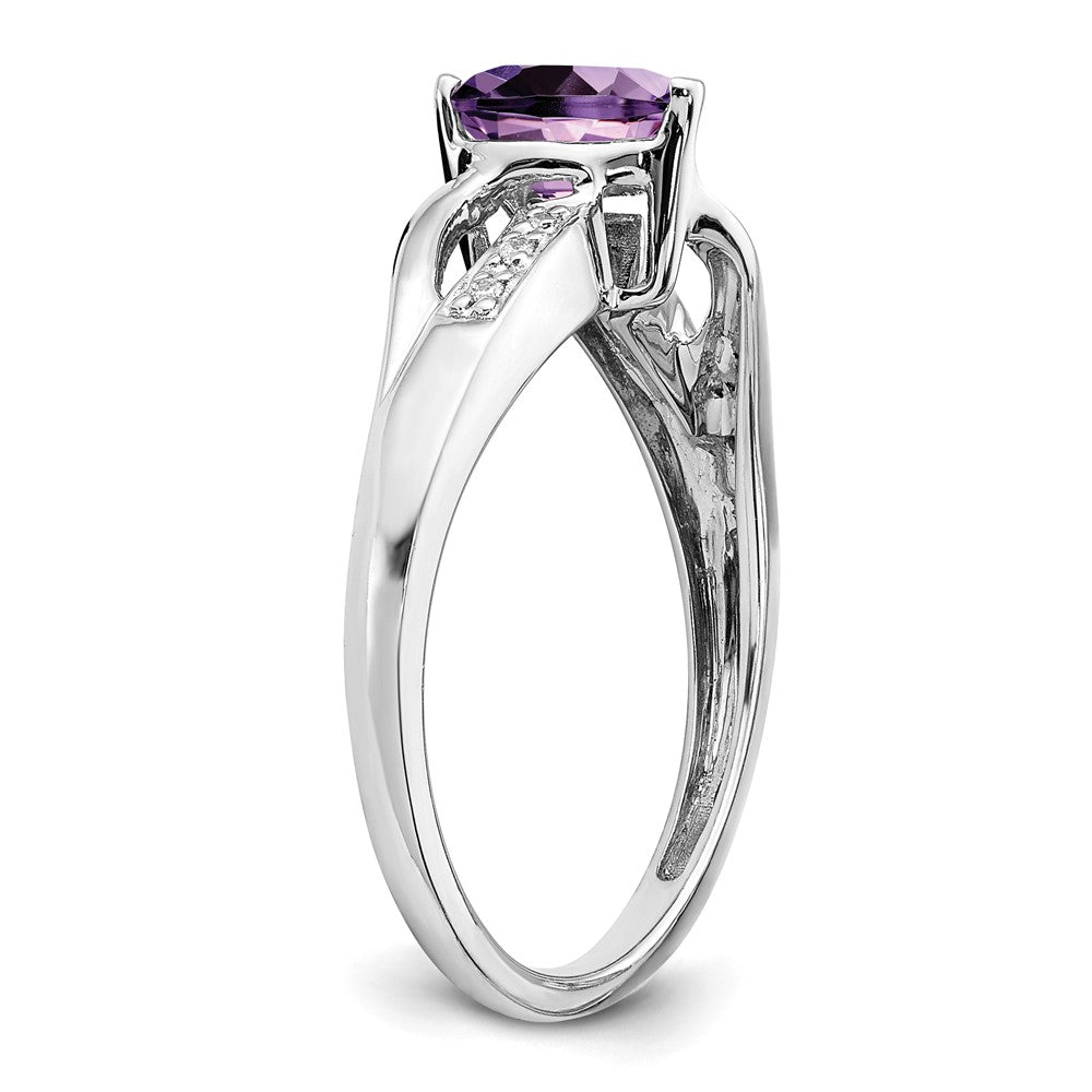 14K Weißgold Ring mit Amethyst und echtem Diamant in Herzform