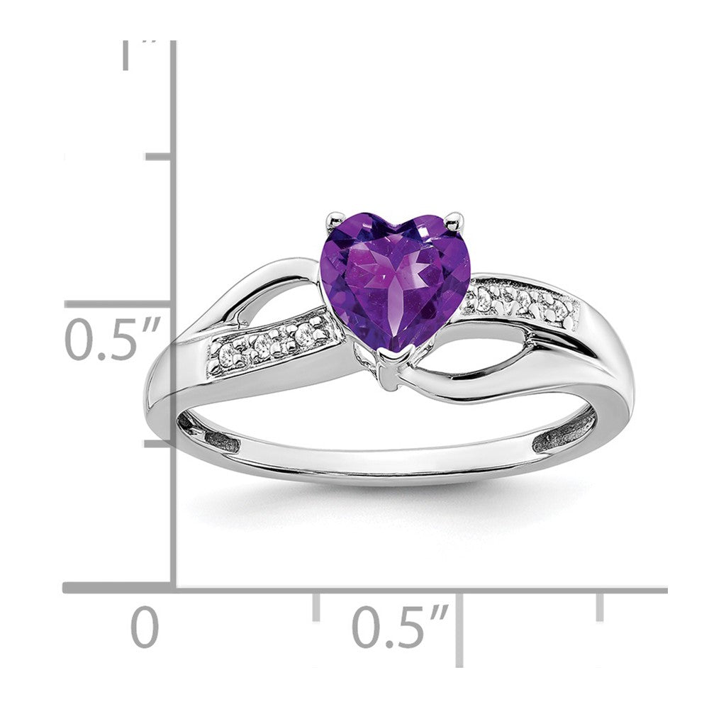 14K Weißgold Ring mit Amethyst und echtem Diamant in Herzform