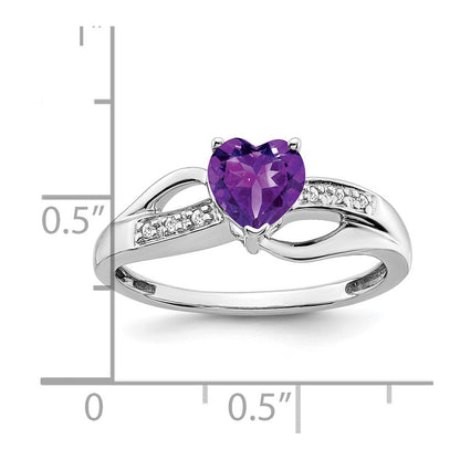14K Weißgold Ring mit Amethyst und echtem Diamant in Herzform