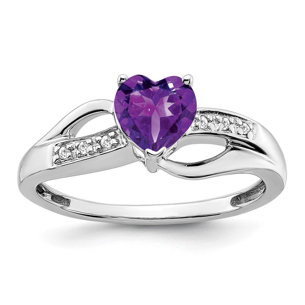 14K Weißgold Ring mit Amethyst und echtem Diamant in Herzform