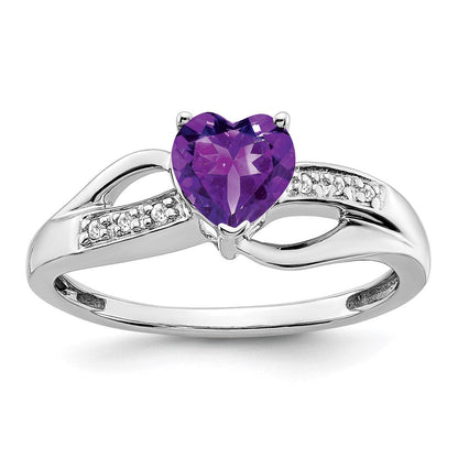 14K Weißgold Ring mit Amethyst und echtem Diamant in Herzform