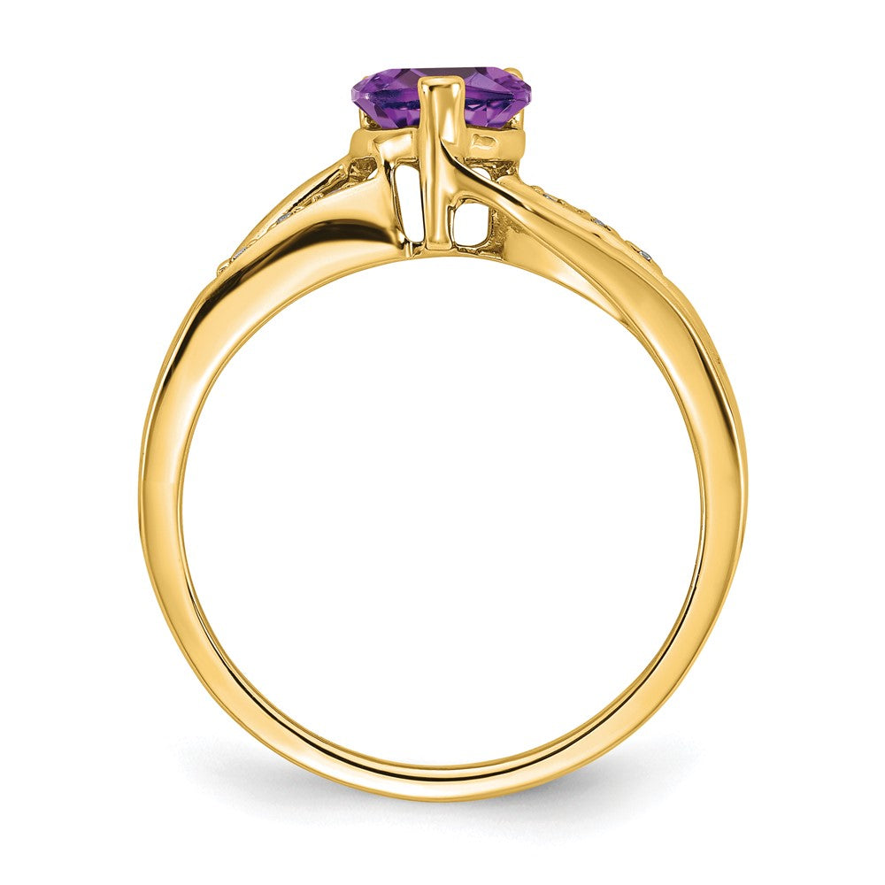 14K Gelbgold Ring mit Amethyst und echtem Diamant-Herz
