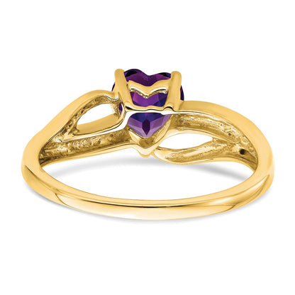 14K Gelbgold Ring mit Amethyst und echtem Diamant-Herz