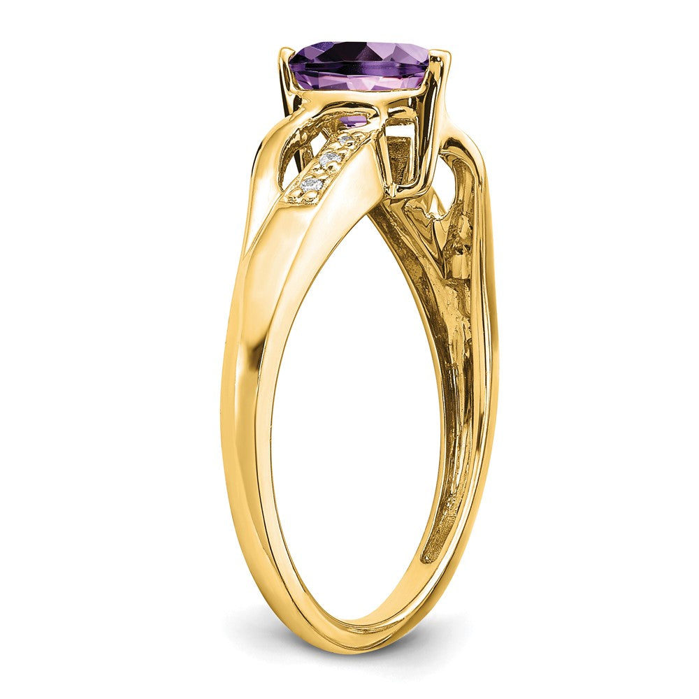 14K Gelbgold Ring mit Amethyst und echtem Diamant-Herz