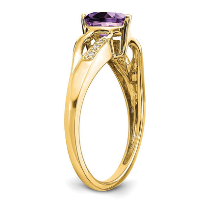 14K Gelbgold Ring mit Amethyst und echtem Diamant-Herz