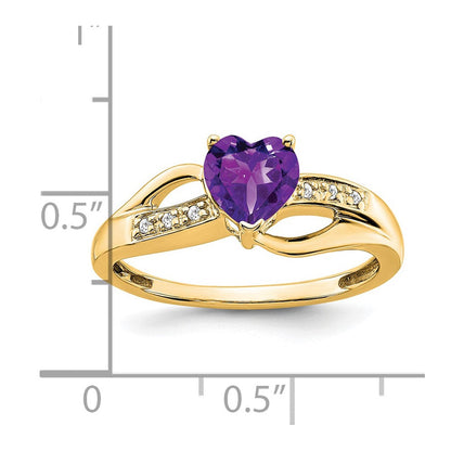 14K Gelbgold Ring mit Amethyst und echtem Diamant-Herz