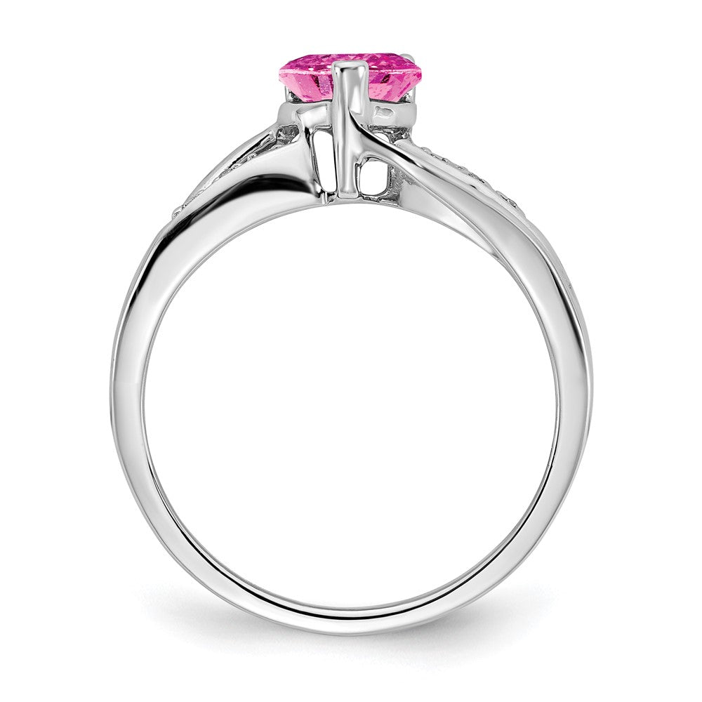 14K Weißgold Ring mit gezüchtetem pinkem Saphir und echten Diamanten, Herzform