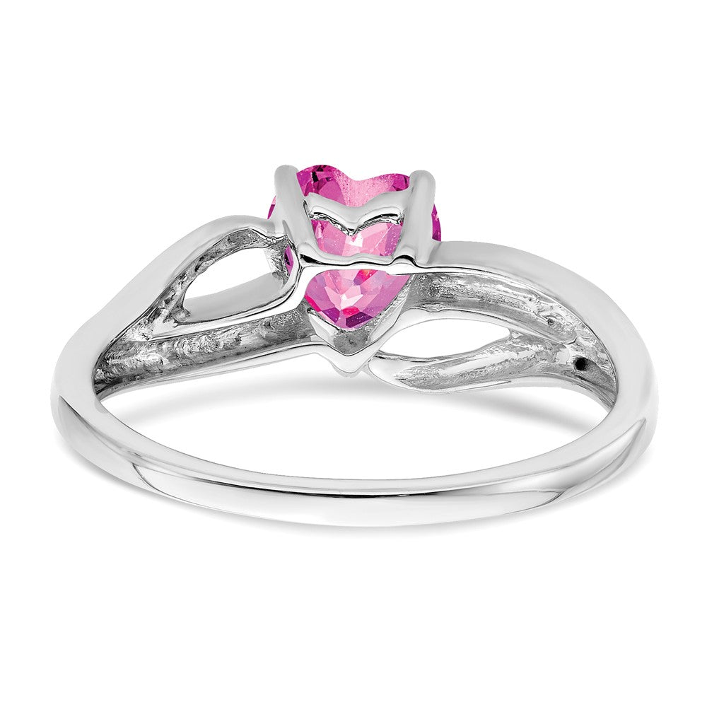 14K Weißgold Ring mit gezüchtetem pinkem Saphir und echten Diamanten, Herzform