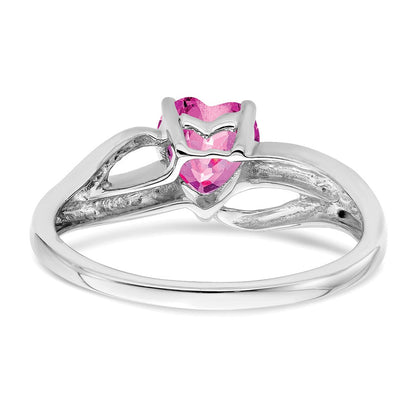14K Weißgold Ring mit gezüchtetem pinkem Saphir und echten Diamanten, Herzform