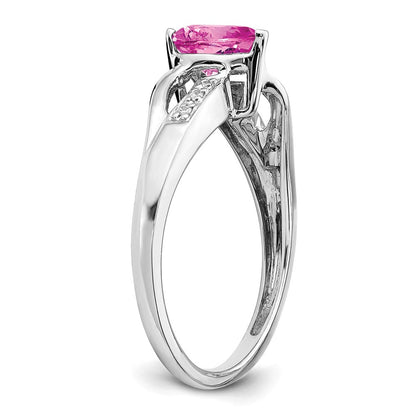 14K Weißgold Ring mit gezüchtetem pinkem Saphir und echten Diamanten, Herzform