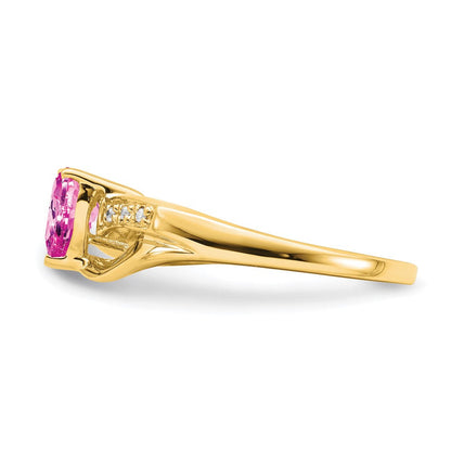 14K Gelbgold Ring mit gezüchtetem pinkem Saphir und echten Diamanten in Herzform