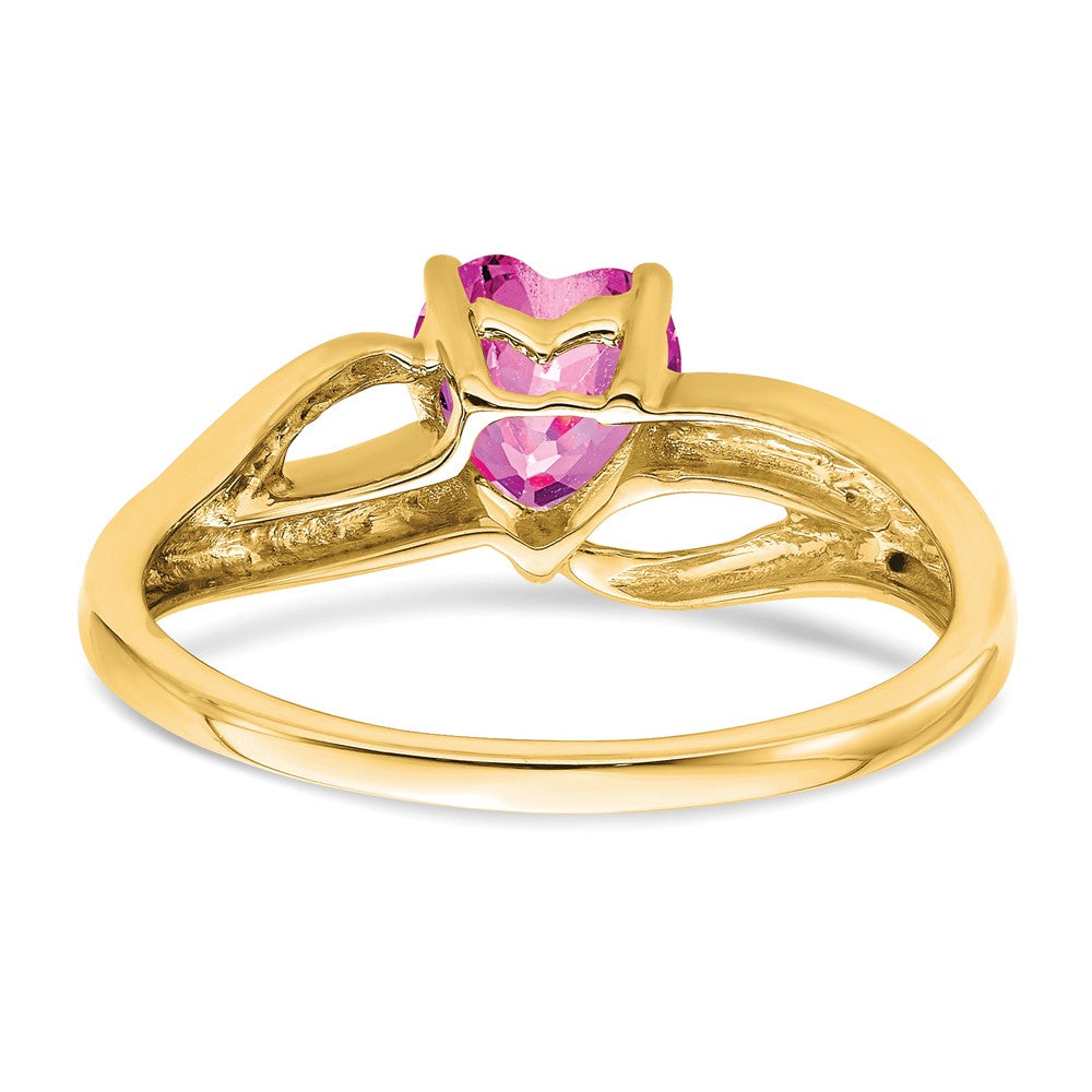 14K Gelbgold Ring mit gezüchtetem pinkem Saphir und echten Diamanten in Herzform