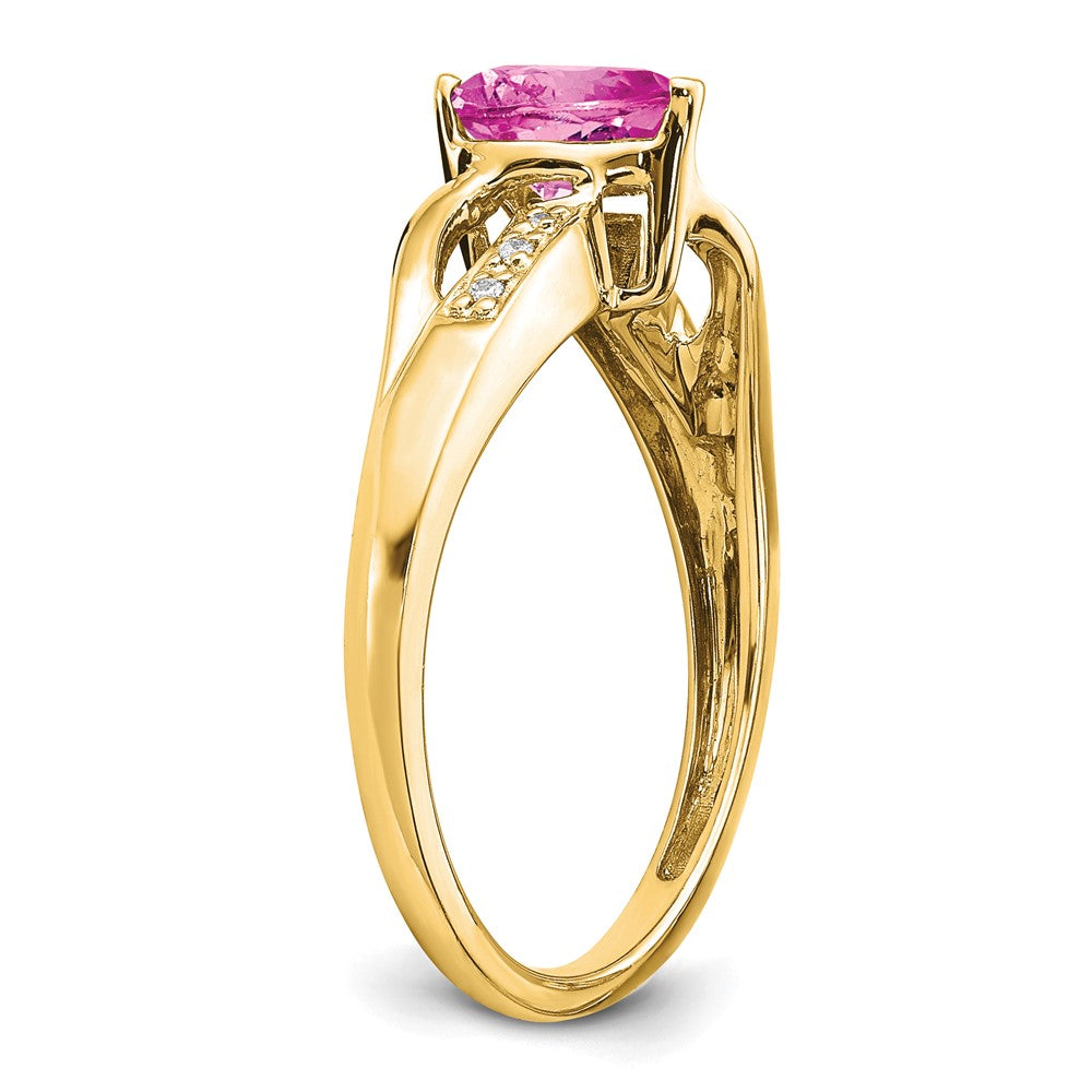 14K Gelbgold Ring mit gezüchtetem pinkem Saphir und echten Diamanten in Herzform
