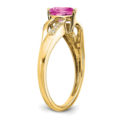 14K Gelbgold Ring mit gezüchtetem pinkem Saphir und echten Diamanten in Herzform
