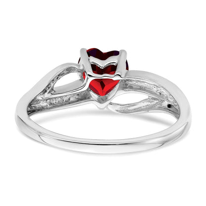 14K Weißgold Ring mit gezüchtetem Rubin und echtem Diamant in Herzform