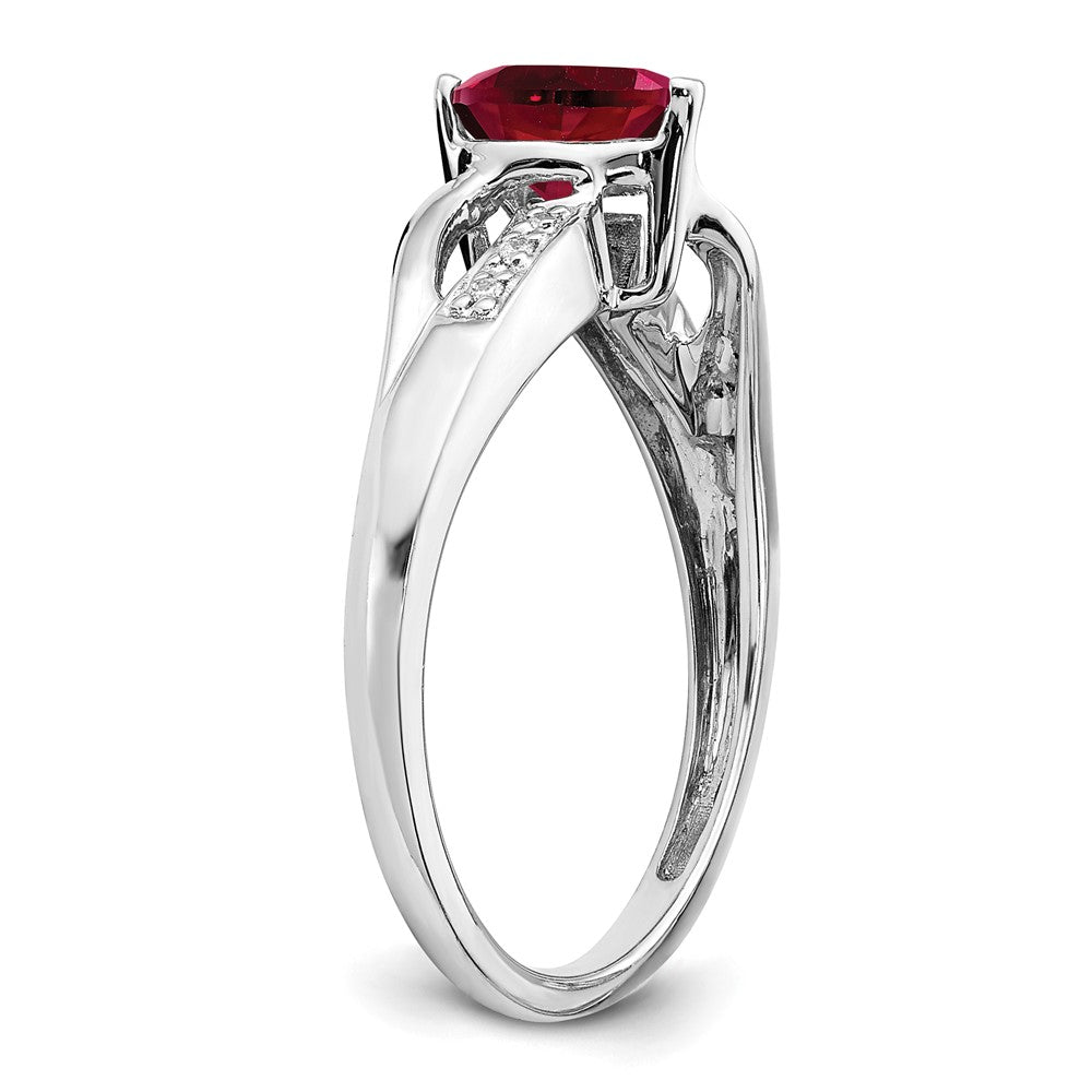 14K Weißgold Ring mit gezüchtetem Rubin und echtem Diamant in Herzform