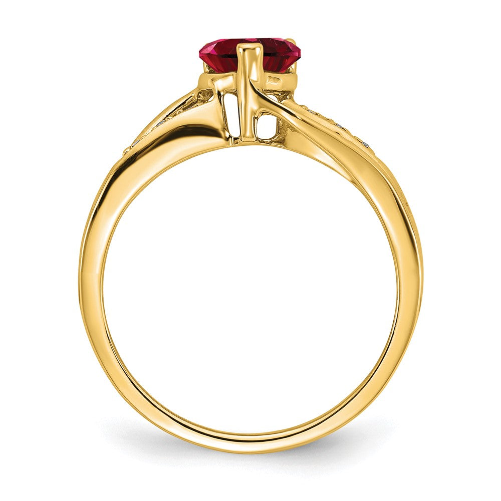 14K Gelbgold Ring mit synthetischem Rubin und echten Diamanten in Herzform